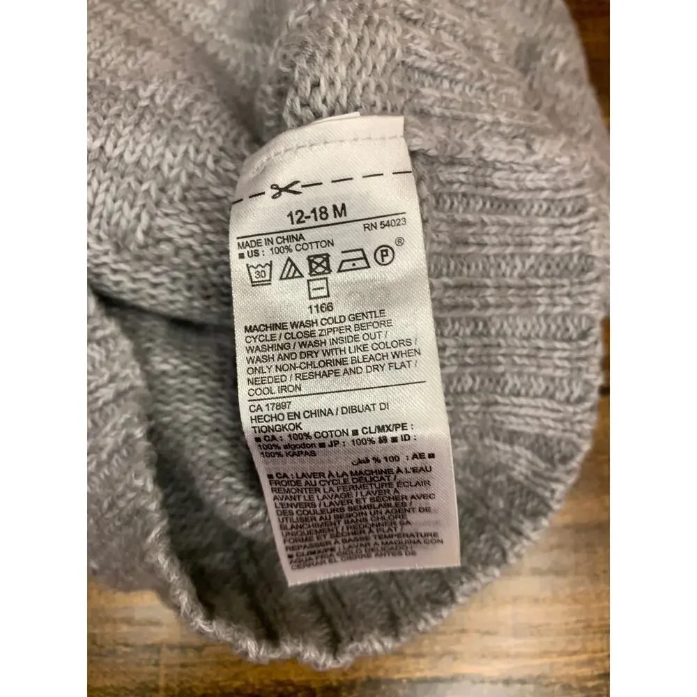 OLD NAVY Boy's Gray Zip Up Cardigan Sweater / Size: 12-18 Months